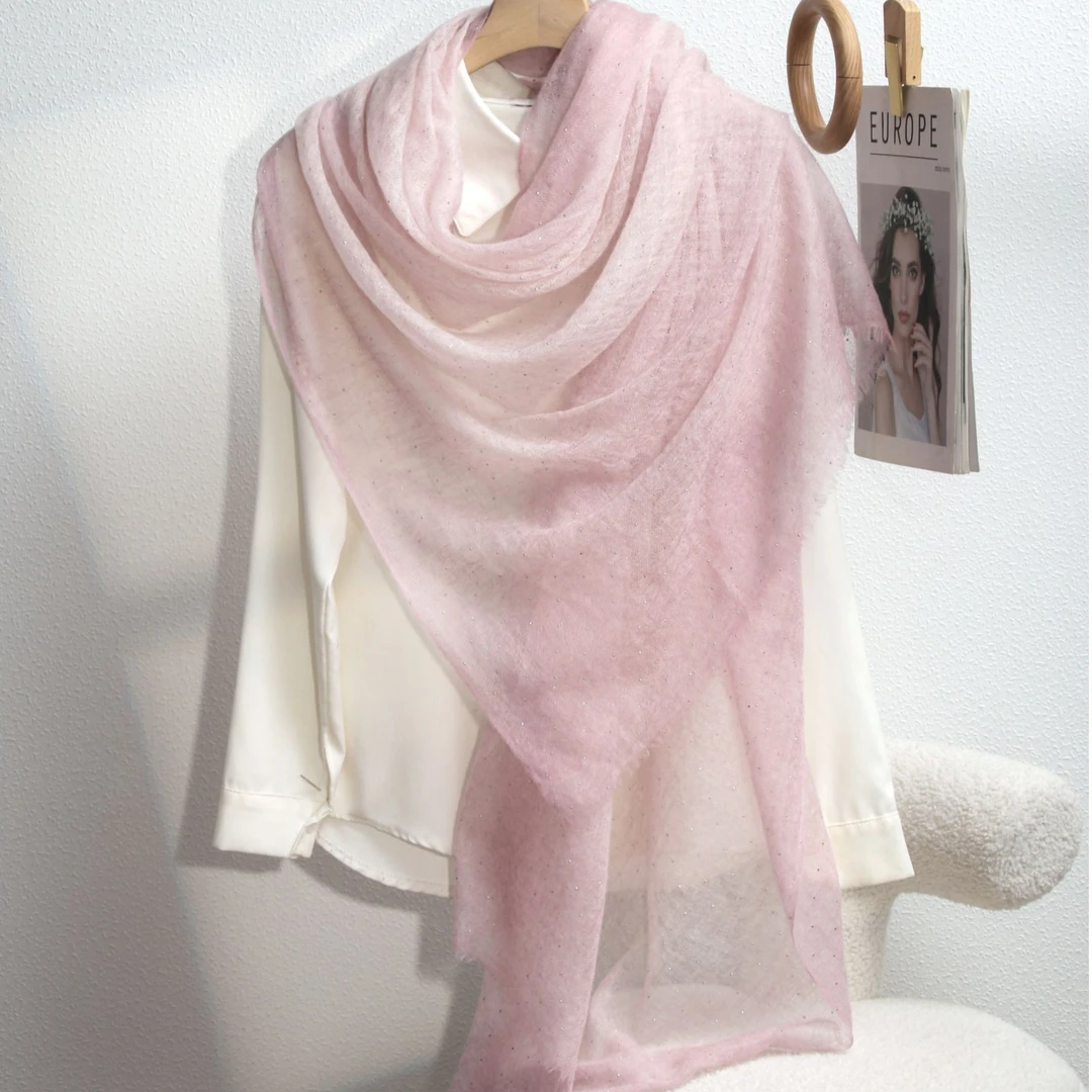 2025新款云雾纱纯山羊绒女轻薄款围巾200支戒指绒春夏披肩空调房