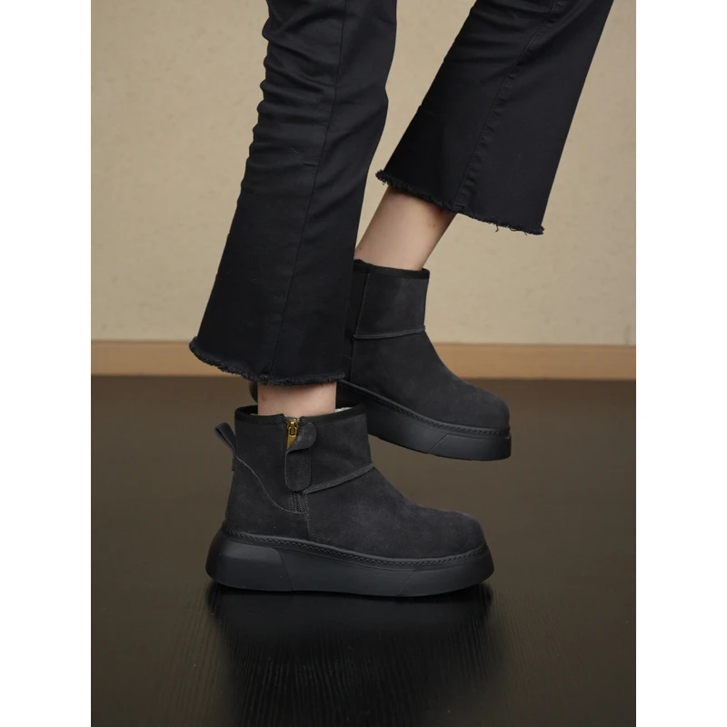 nnmiss/5cm休闲日常圆头加厚保暖短筒雪地靴简约通勤拉链厚底短靴