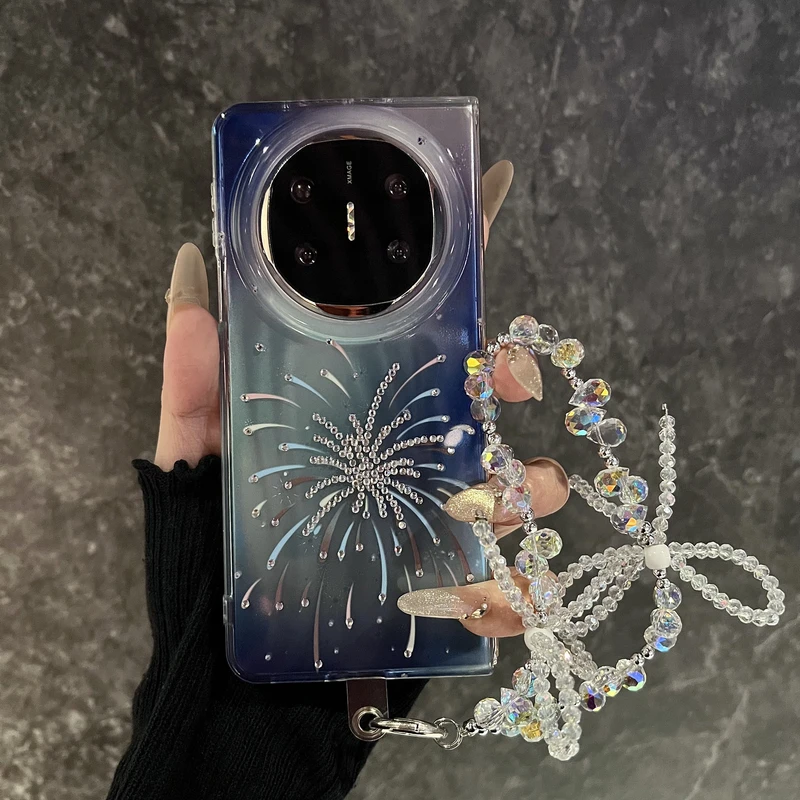 适用华为matex6折叠屏手机壳matex5双层滴胶立体水钻晕染高级感烟