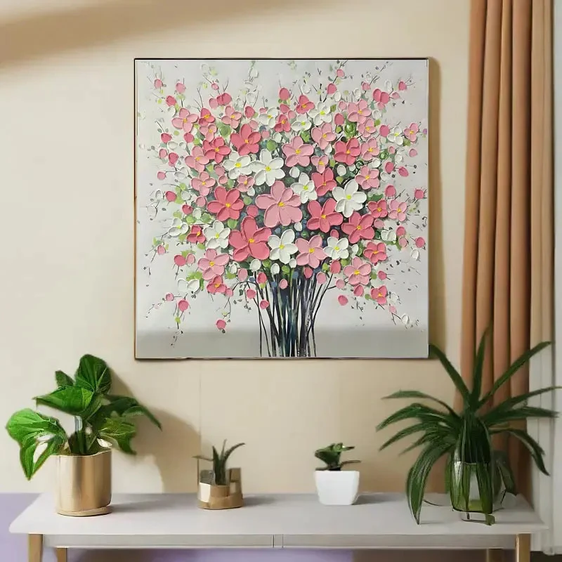 一路繁花︱3D手绘油画客厅添笔装饰画沙发背景墙挂画背景画