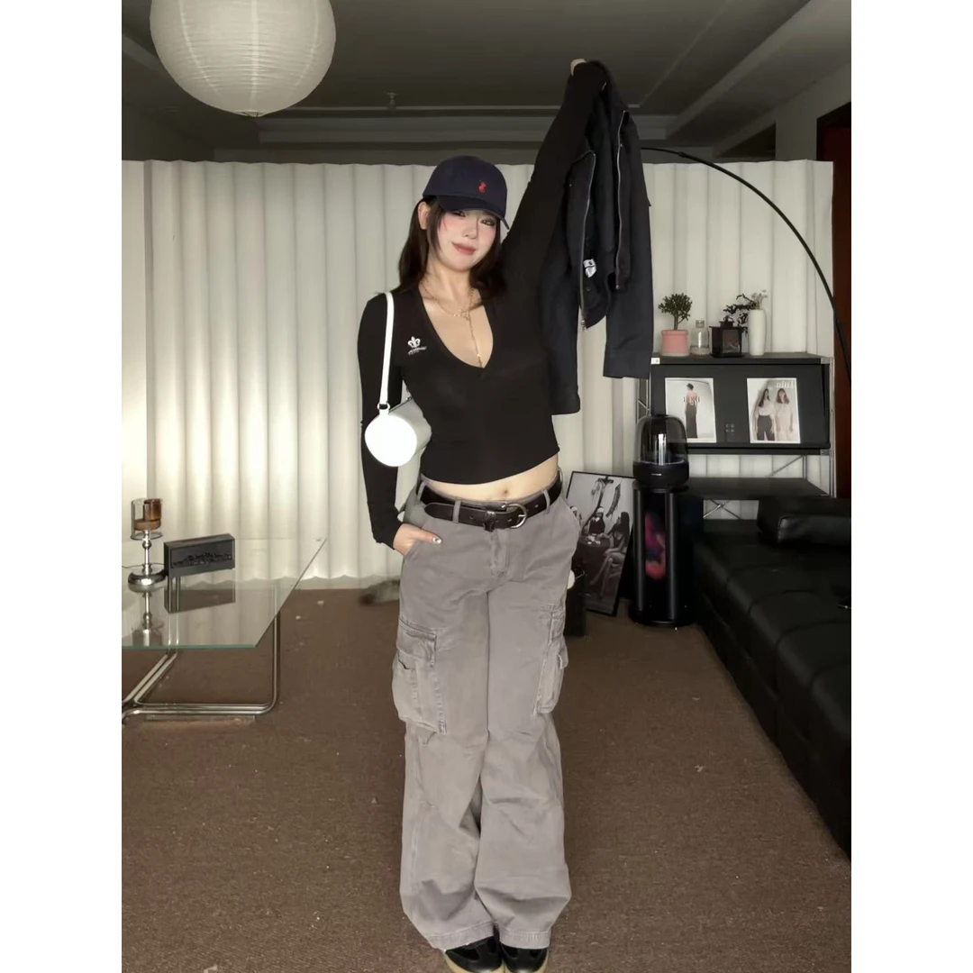 Li Napping微胖梨形美式复古多口袋设计重工水洗硬核工装裤