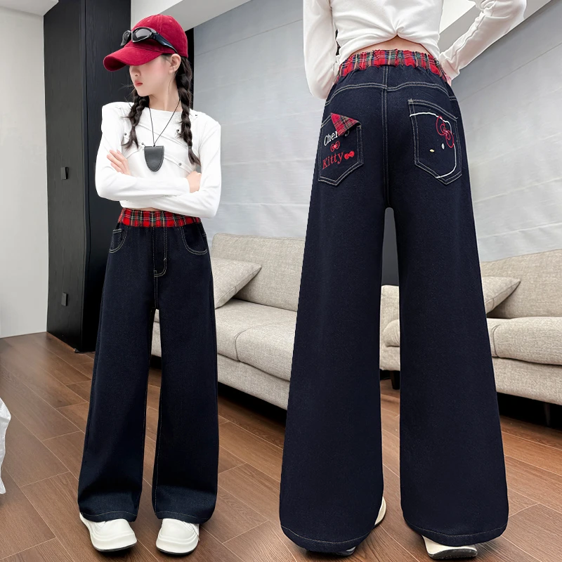 女童秋季牛仔裤2025新款女大童春秋装韩系阔腿裤儿童休闲直筒裤子