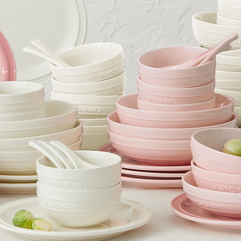 温仑山餐具套装碗碟盘创意米饭碗碗筷瓷碗鹅卵石渐变餐具30件套