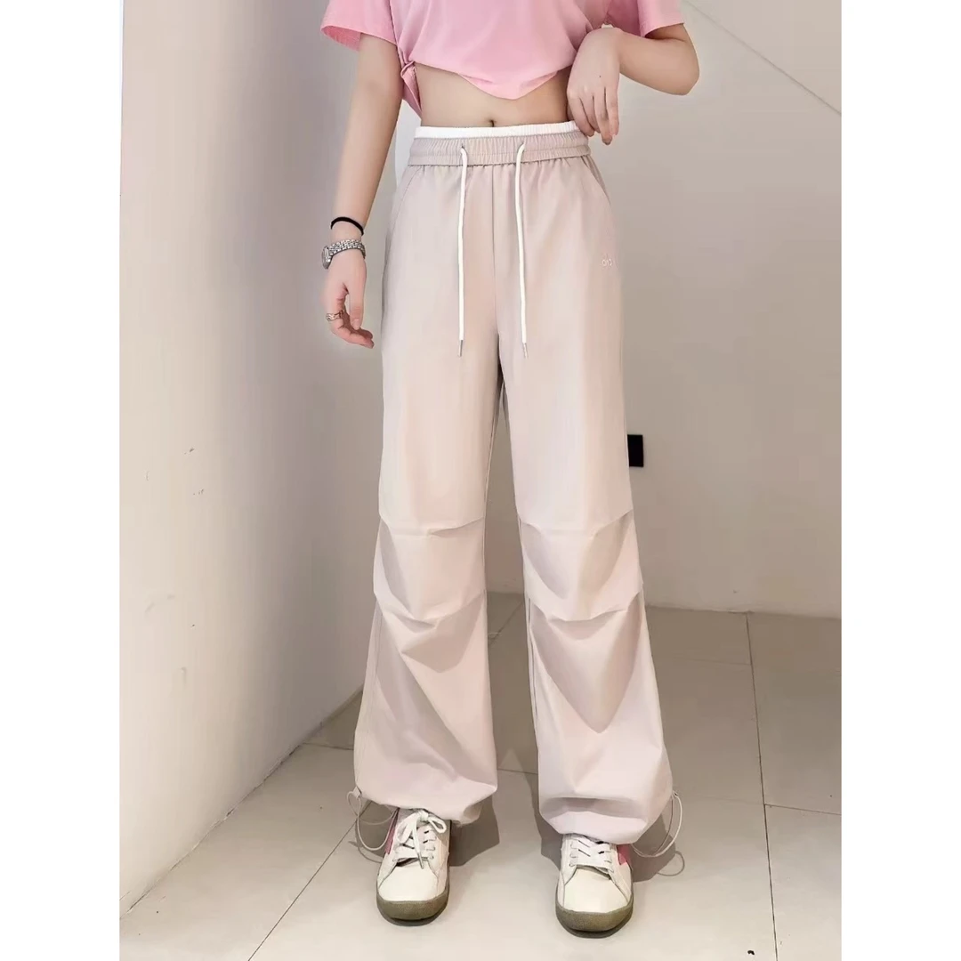 大码春夏美式工装裤女下摆抽绳宽松显瘦休闲阔腿长裤子潮