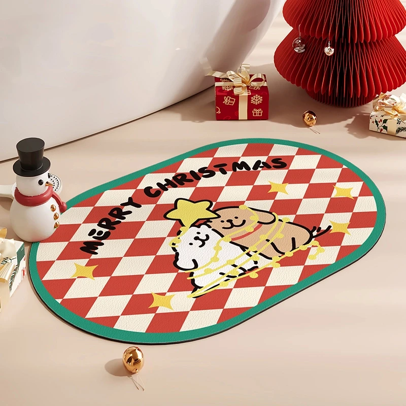 圣诞小狗入户门垫吸水地垫家用卫生间防滑脚垫硅藻泥浴室进门垫子