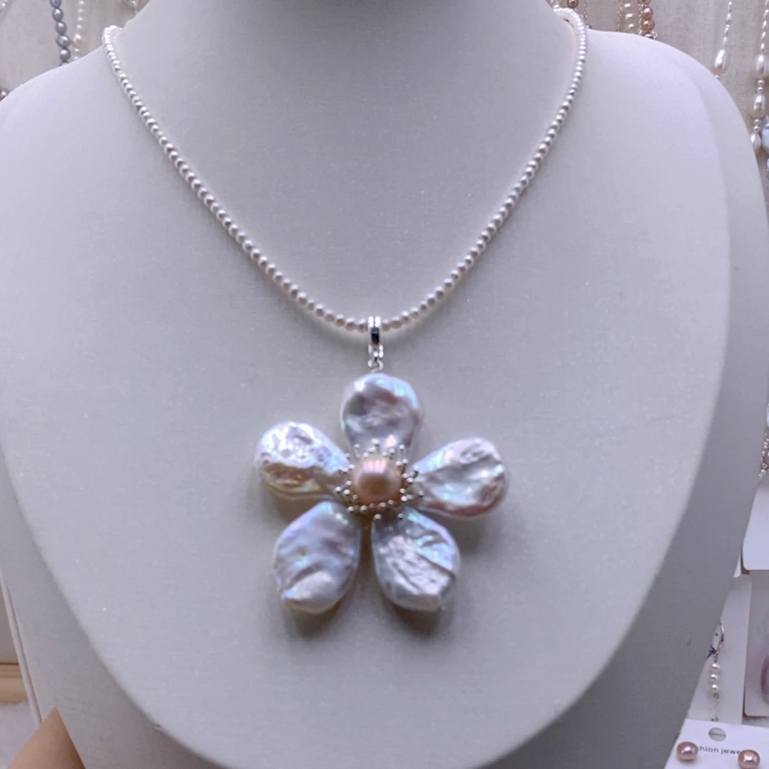 耳饰淡水珍珠银S925镶嵌吊坠