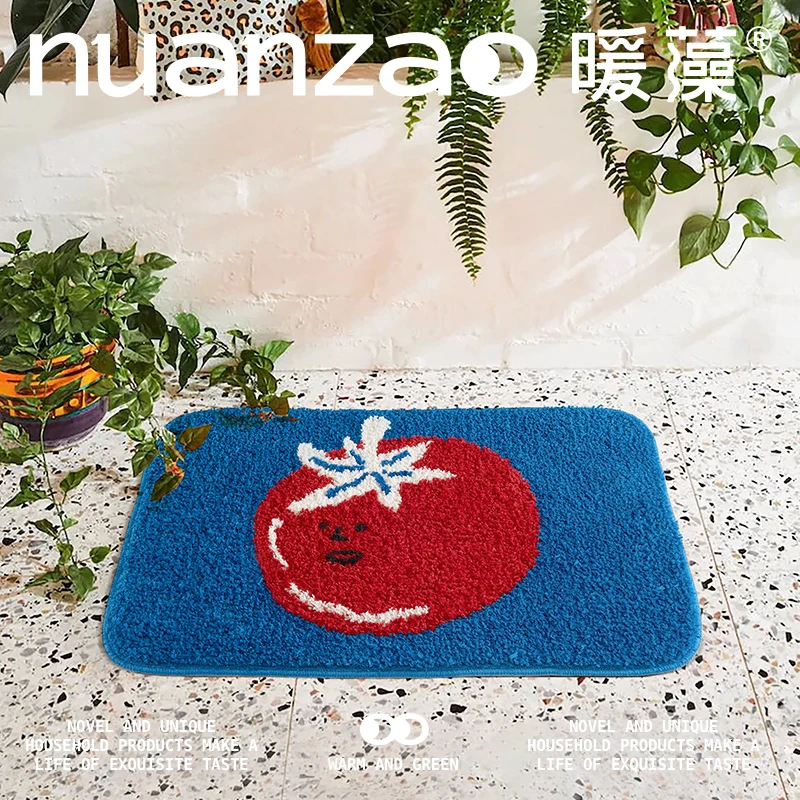暖藻创意西红柿毛绒防寒地垫卫生间门口吸水脚垫免洗防滑入户门垫