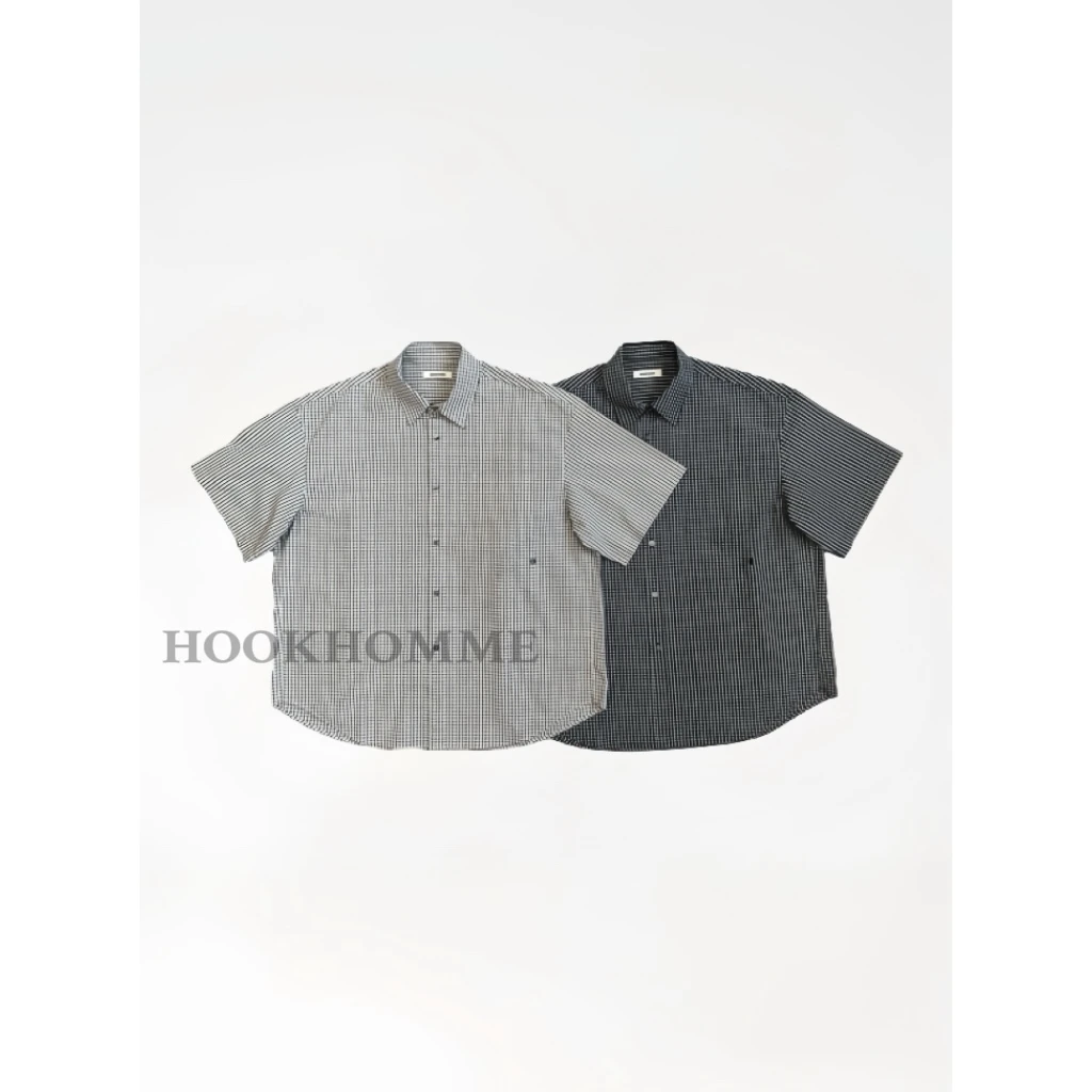 HOOK 莱赛尔天丝精纺格纹短袖衬衫极简设计师百搭夏季复古宽松