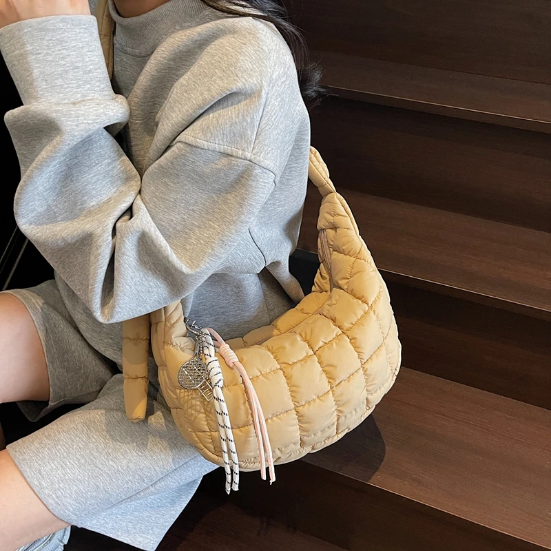 【送挂件】轻奢春夏纯色绣线格子腋下包女士2025新款时尚百搭斜挎包