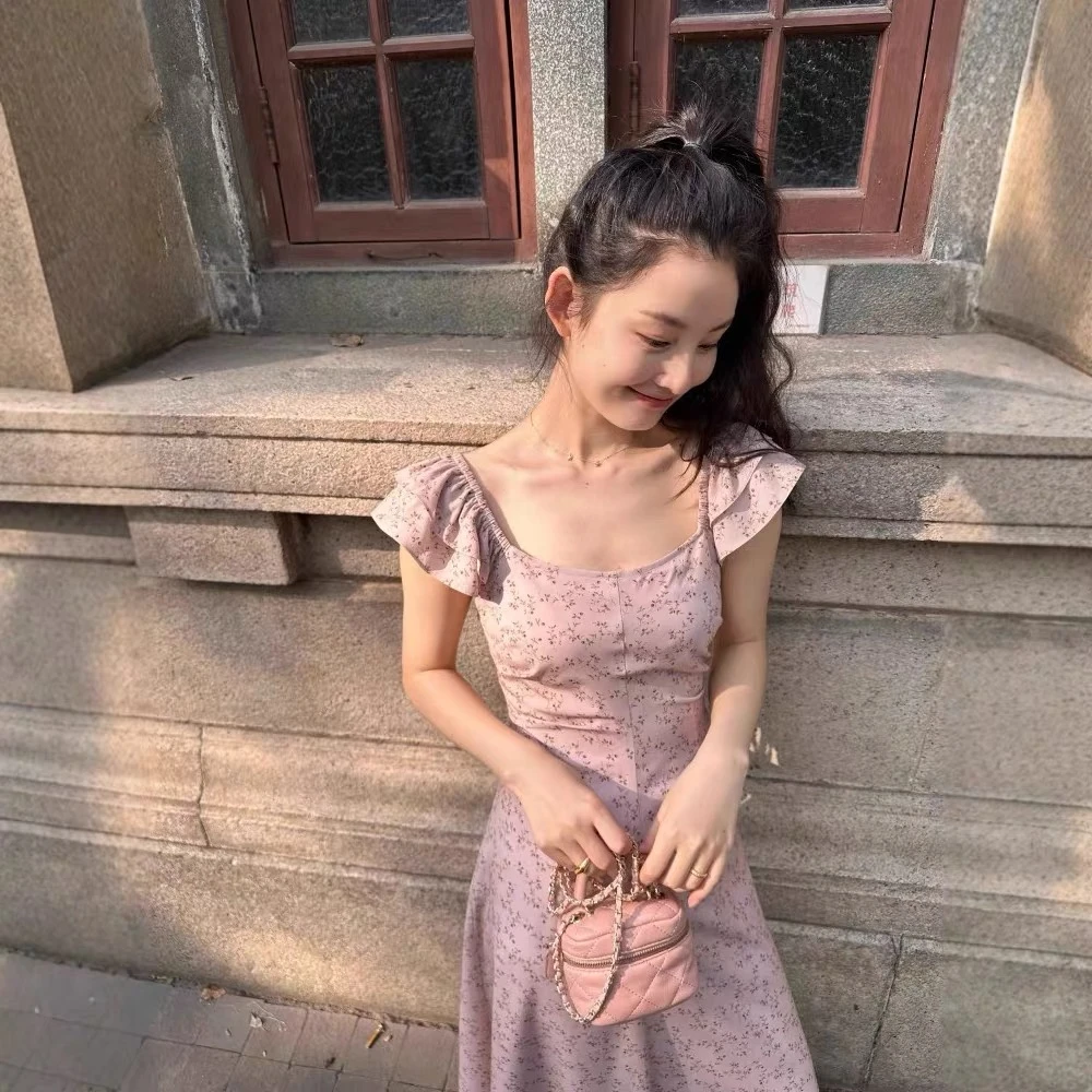 韩货-【仲夏花园~】初夏简约气质慵懒优雅设计感法式连衣裙/4106