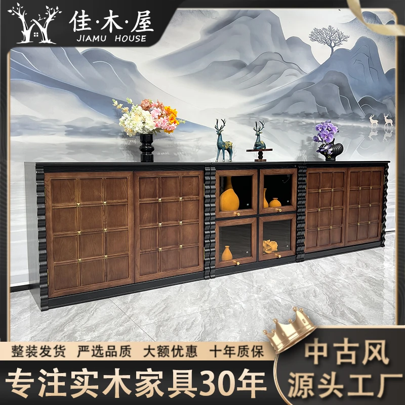 中古风落地电视柜客厅新款实木模块组合柜展示柜骨骼线收纳柜