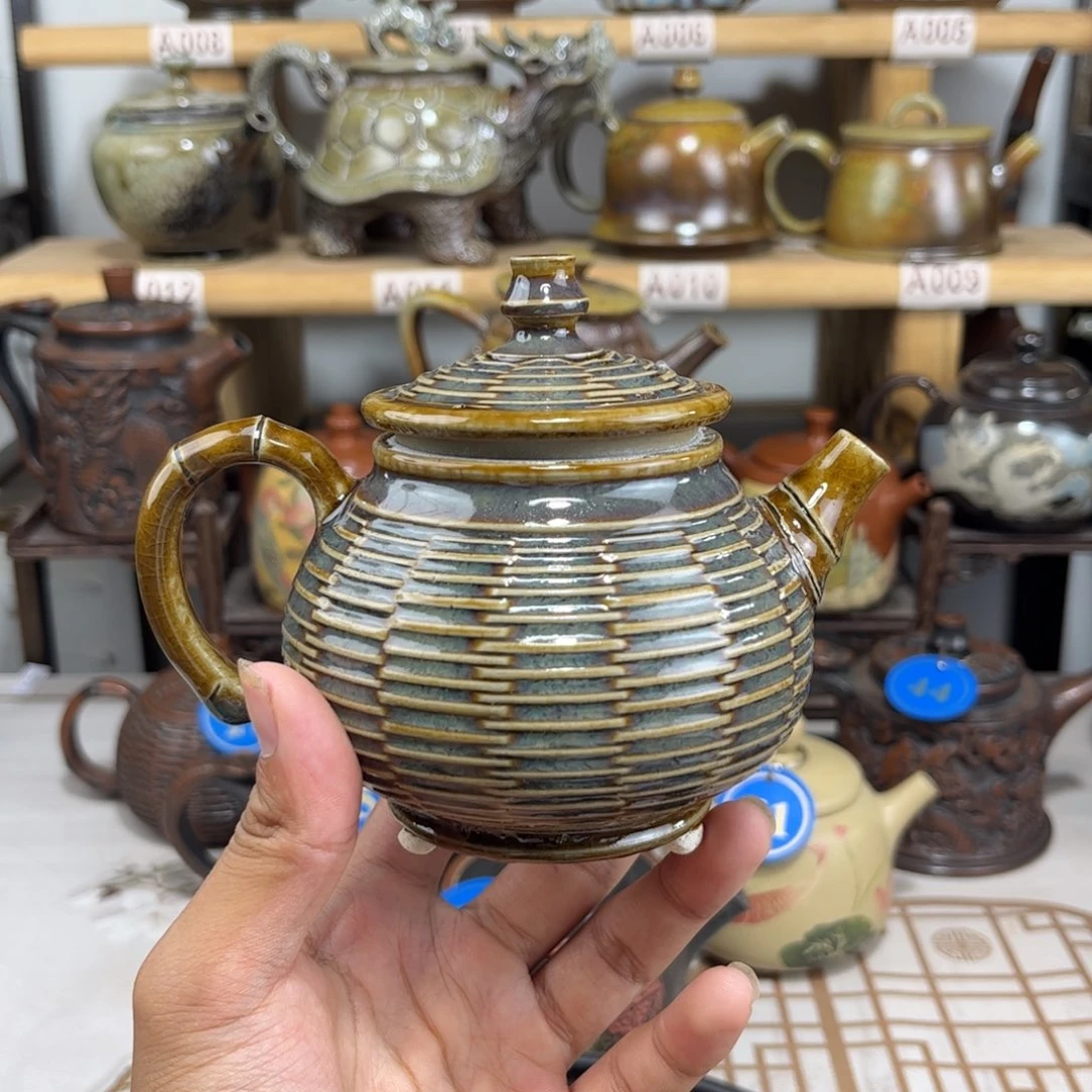 微瑕满雕柴烧竹编，纯裸坯柴烧
