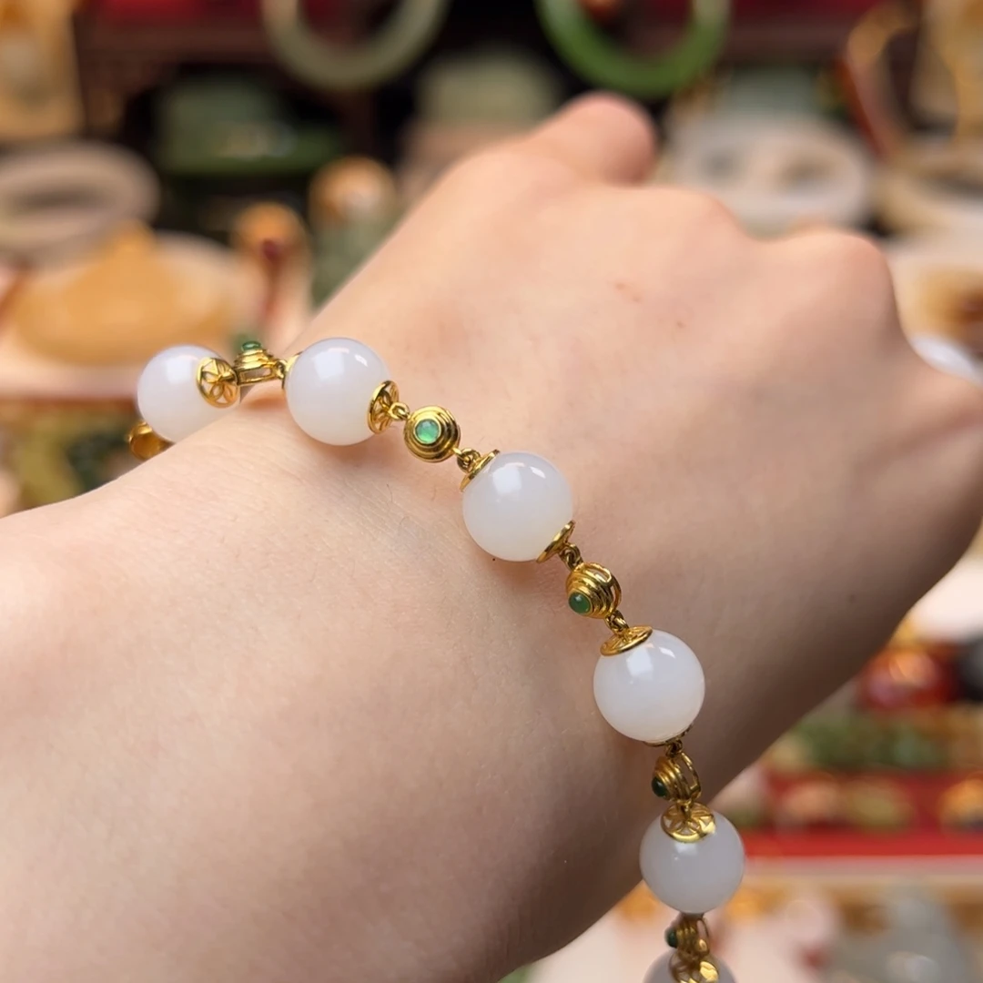 和田玉手链18K金镶嵌