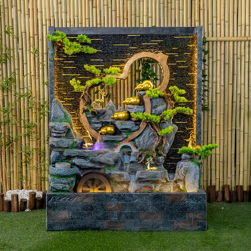 大型假山流水幕墙喷泉客厅玄关茶室公司店铺庭院乔迁新居景观装饰