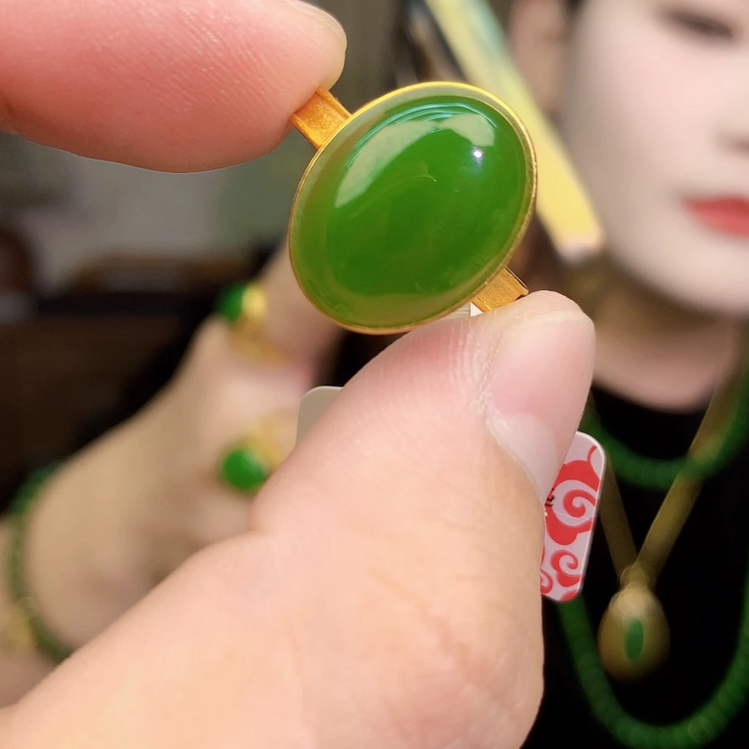 吊坠(不含链)银S925镶嵌和田玉（碧玉）戒指