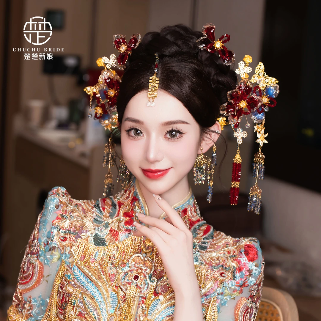 新款中式新娘秀禾服头饰减龄古风汉服龙凤褂结婚传统古装婚礼发饰