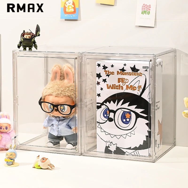 RMAX灯光收纳盒盲盒手办泡泡玛特透明防尘柜大容量阶梯式塑料摆柜