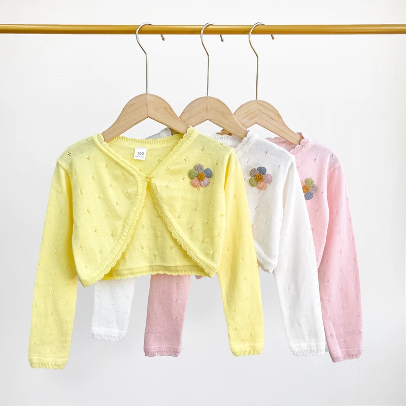 女童薄款披肩防晒外套春夏季镂空针织开衫礼服外搭绣花纯棉空调衫