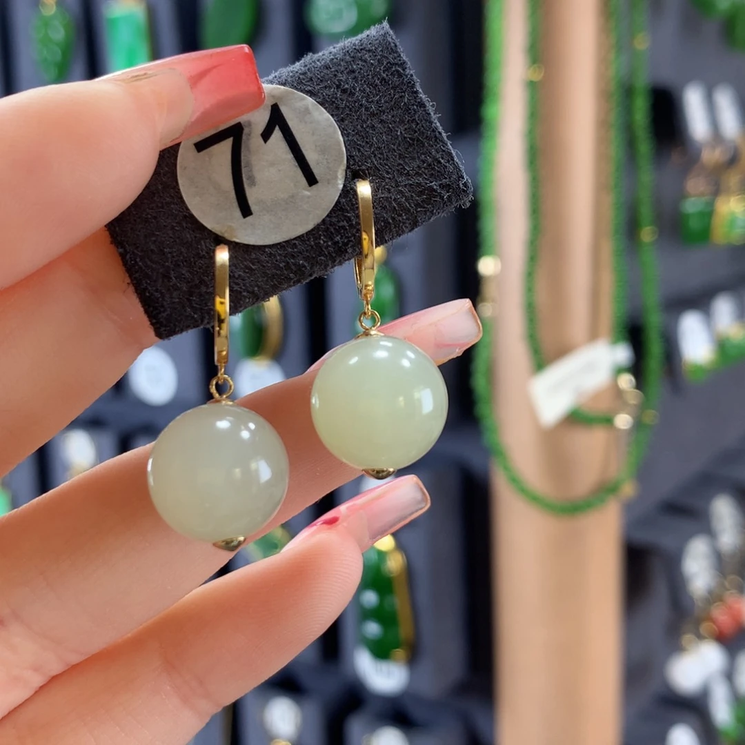 和田玉耳饰18K金镶嵌用****0