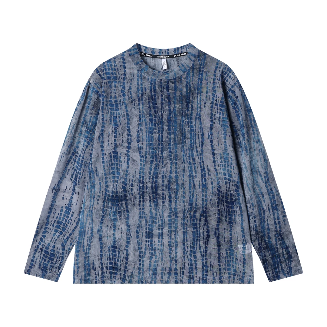 T2207早春时尚个性撞色立体圆领长袖T恤男女同款百搭简约套头上衣