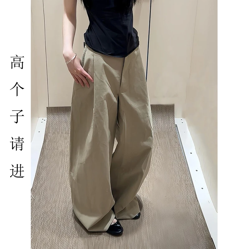 裤长112cm高个子加长卡其色慵懒风女早秋新款高腰宽松阔腿拖地裤