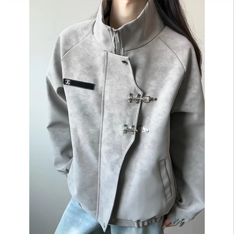 美式复古扎染皮衣夹克男高级感痞帅新中式外套短款立领春秋棒球服