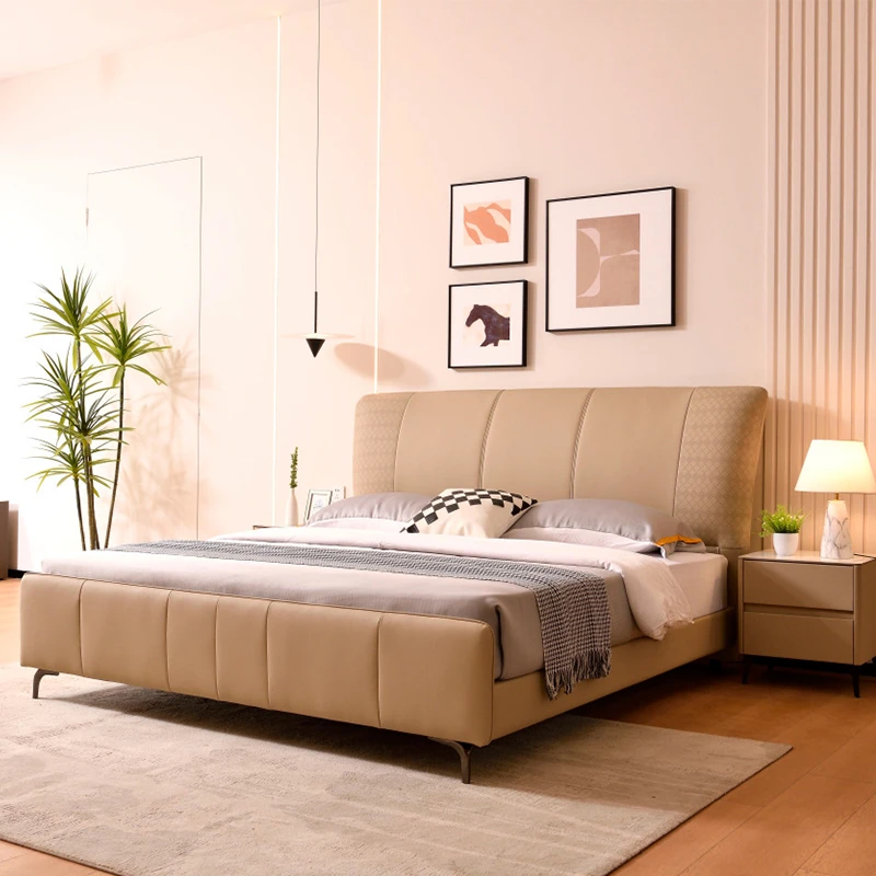 简约婚床主卧次卧头层牛皮大床