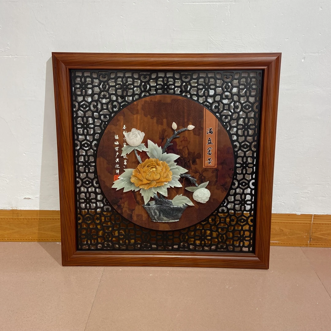 东阳木雕类小挂件工艺品【定制品不支持退货】天然玉，满盘富贵