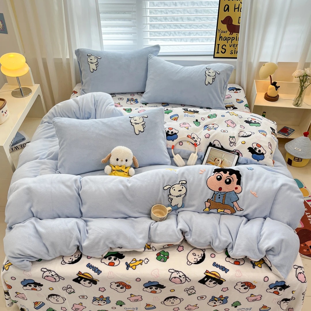 秋冬超柔加厚毛巾绣牛奶绒四件套床品床上用品双面牛奶绒学生宿舍