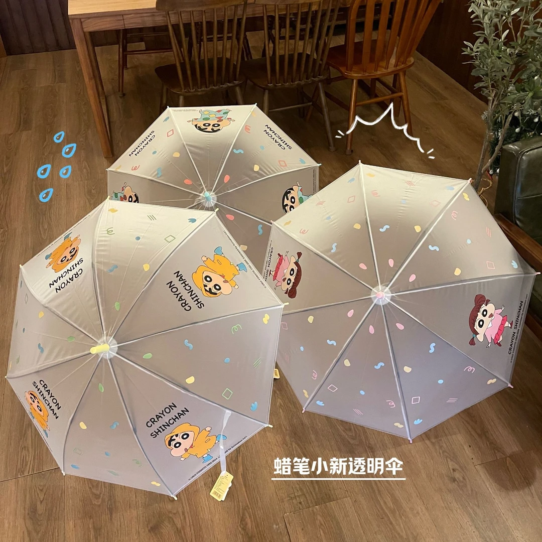 蜡笔小新透明雨伞三折伞自动直柄伞可爱折叠加厚女长柄手动
