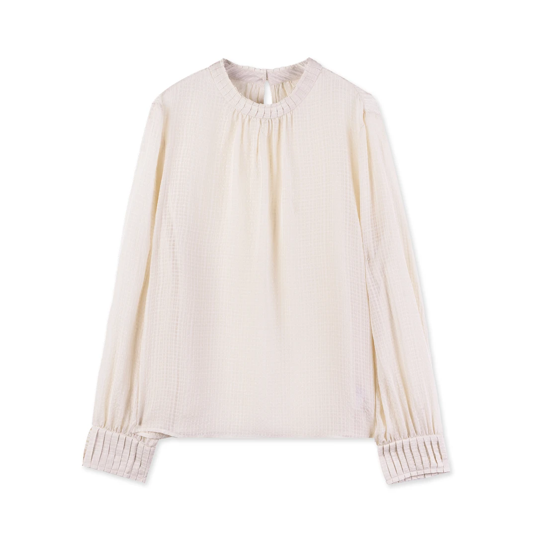 高领压皱真丝上衣YJHY-H921171