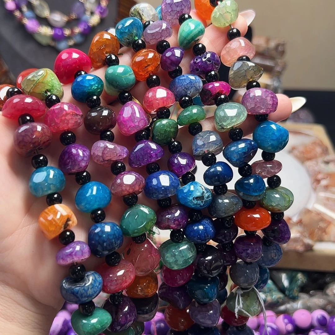 玛瑙/玉髓合金珠宝半成品j23 14*10m 龙鳞纹帽扣玛瑙一条