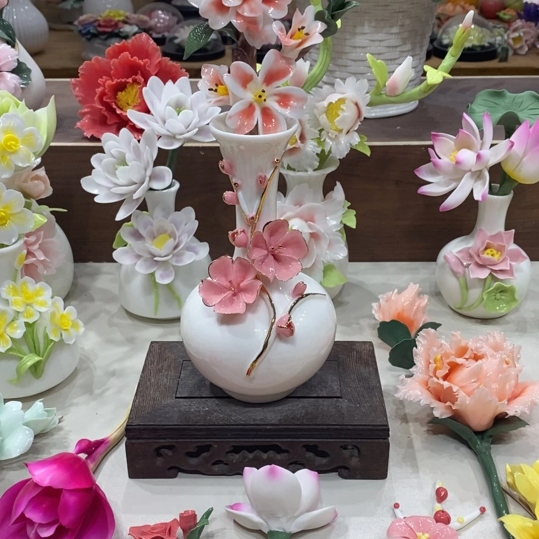 瓷片陶瓷手工花摆件