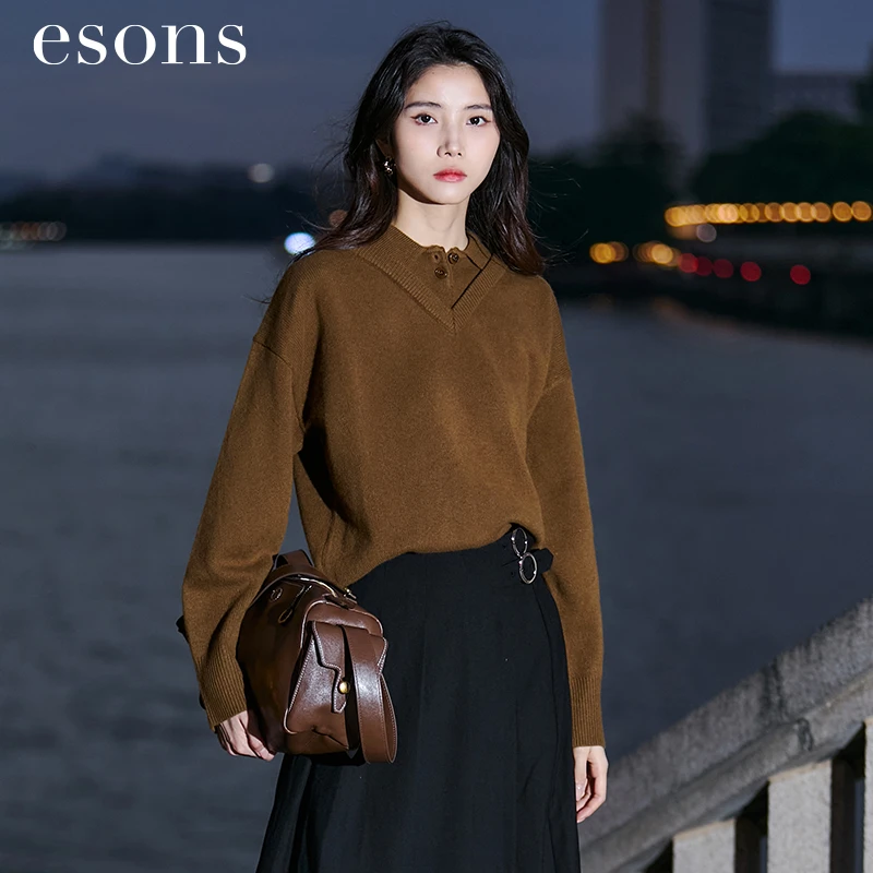 esons/爱城市【商场同款】慵懒软糯亲肤保暖显瘦假两件毛衣36885320