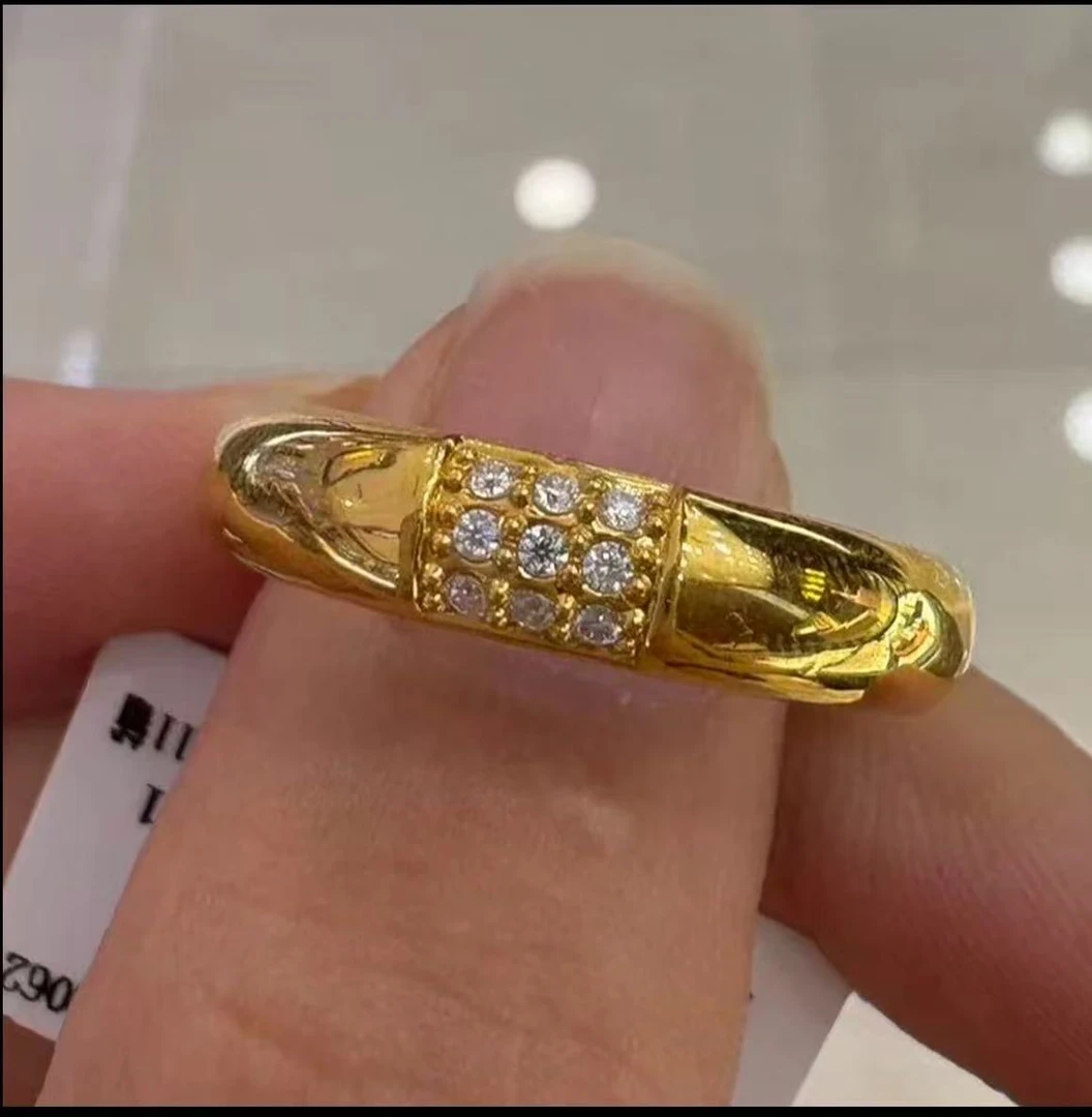 足金999黄金戒指5D工艺亮面点钻黄金戒指泥鳅背