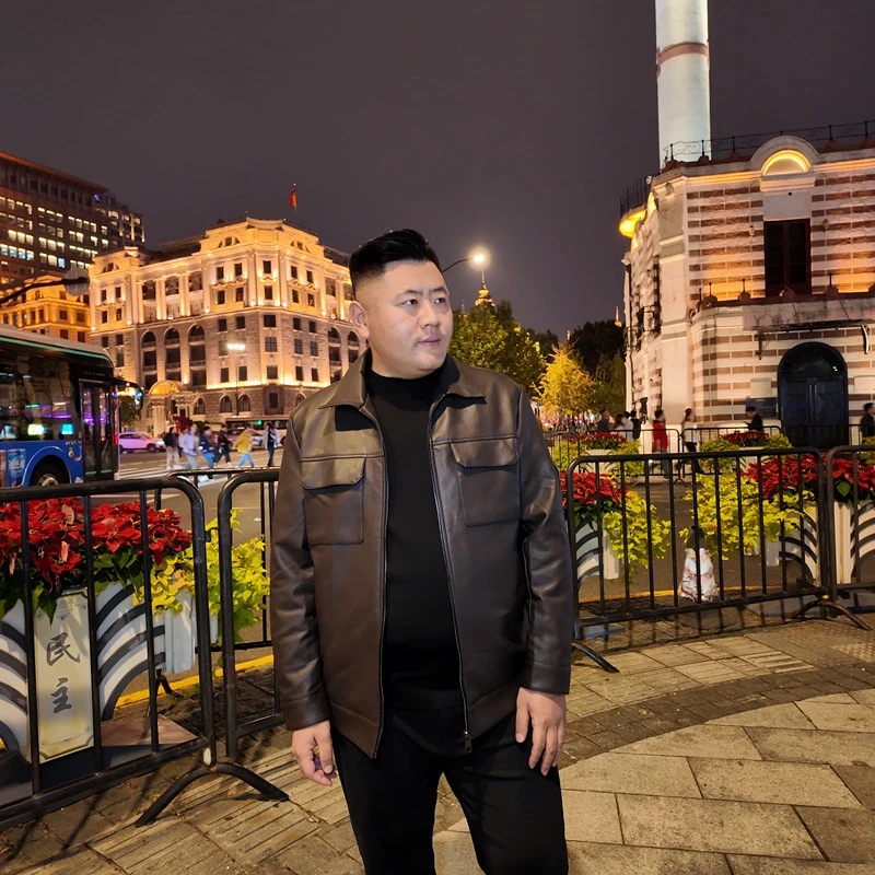 【宝总羽绒服皮衣】25新款大码男士轻奢潮流翻领拉链皮衣180-300斤