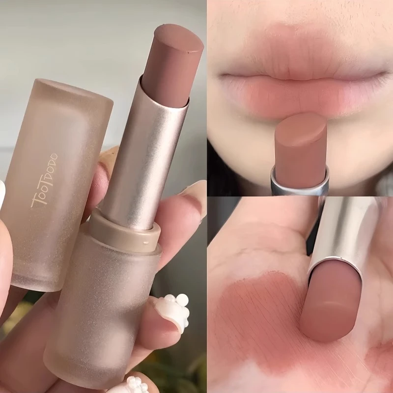 伪素颜奶茶色~雾面口红女丝绒哑光裸色系肉桂豆沙色平价学生小众