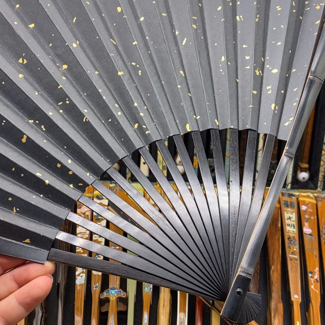 皮***冻扇子紫竹直方文玩折扇