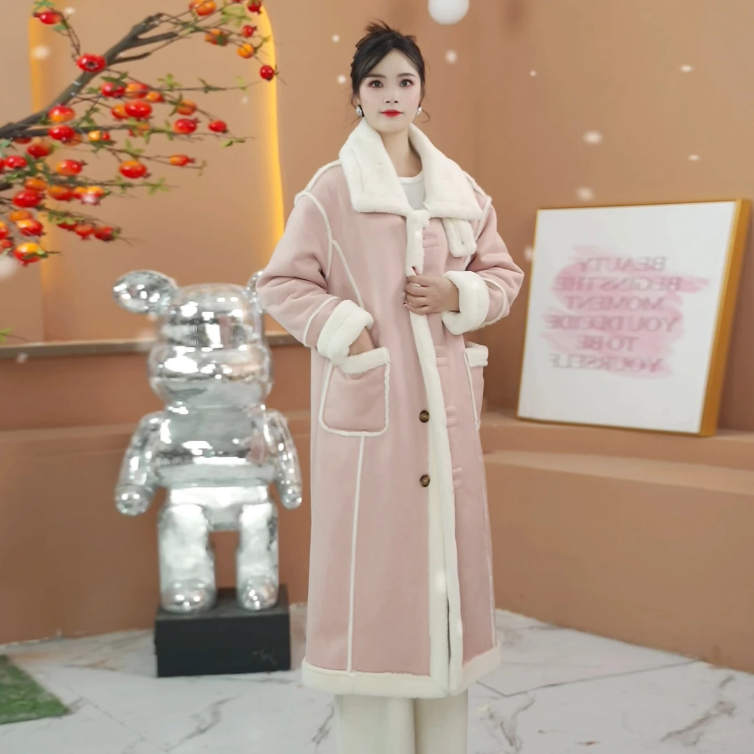 【彩虹】冬季新款时尚外套百搭加绒长款大衣-82027