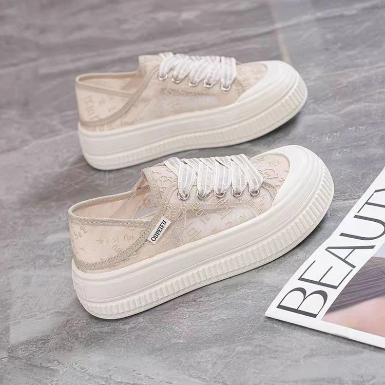 小香风渔夫鞋女码透气网面小白板鞋春夏季2025新款两穿运动休闲鞋