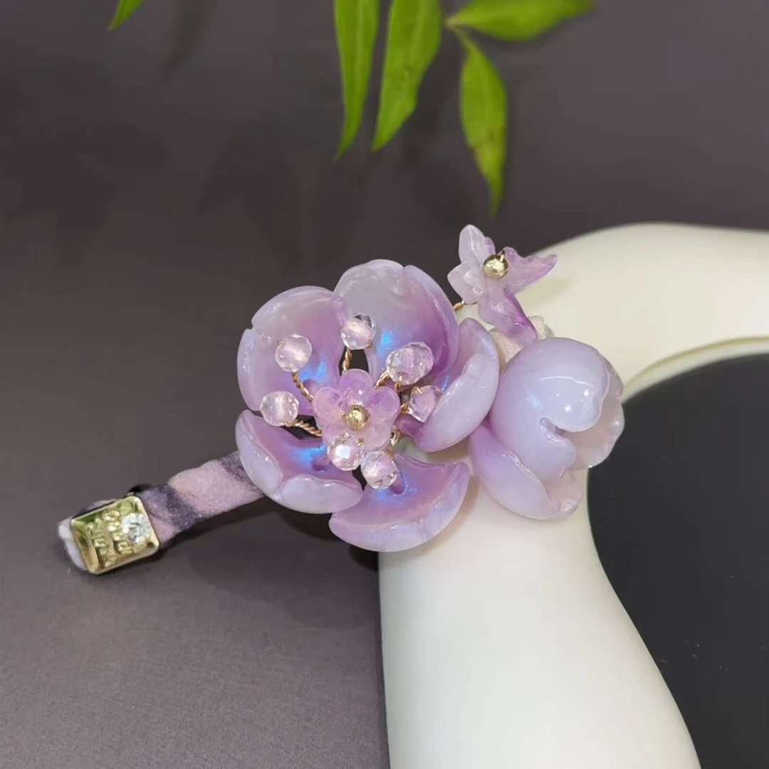 FUXI/福熙【花间令】新款原创设计精品重工紫色双花六公分扣夹1451