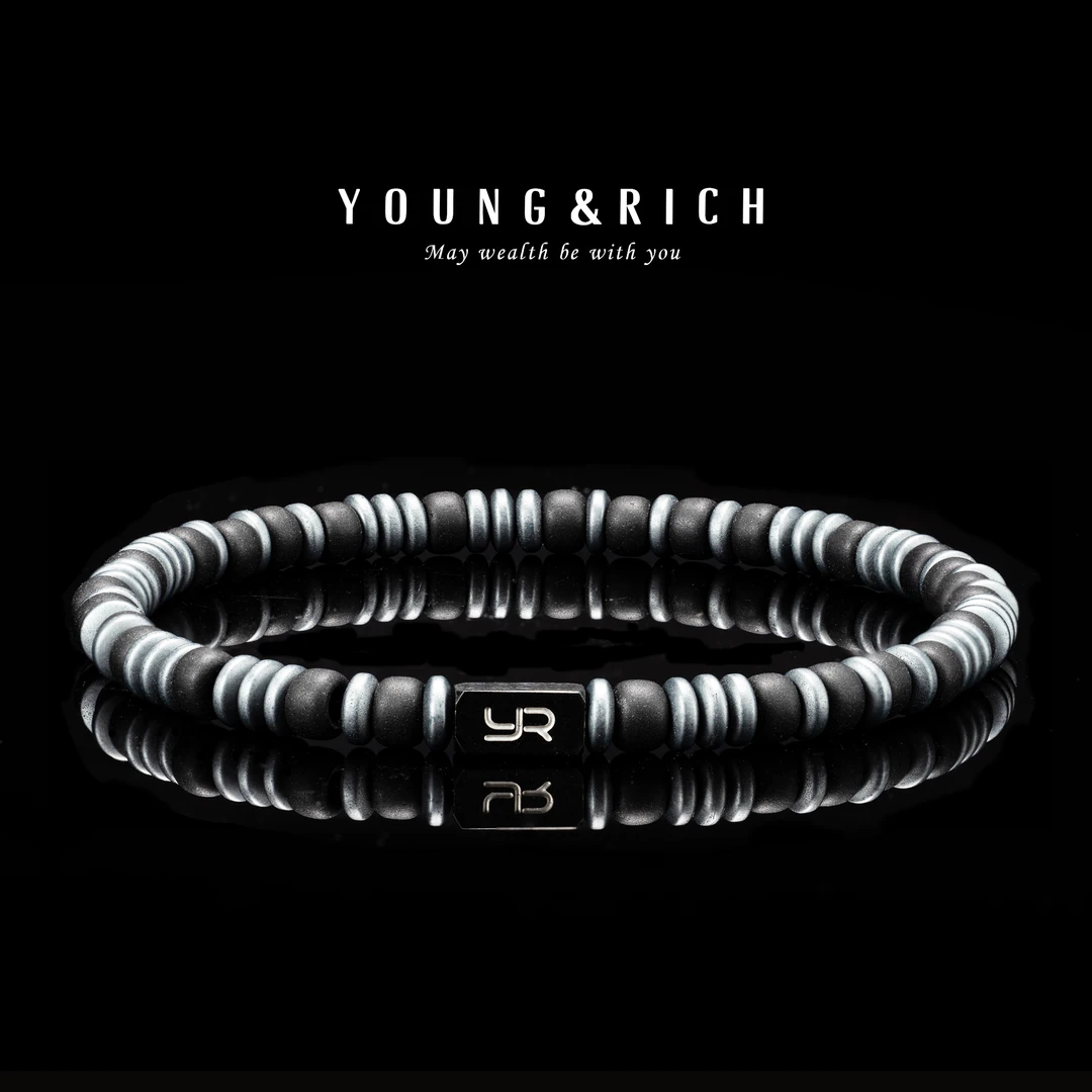 YOUNG&RICH 钛钢琉璃手链 4mm夜狩手串时尚男生小众手串新年礼物
