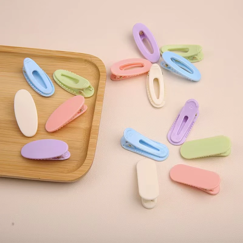 糖果色亮面椭圆塑料鸭嘴夹花边椭圆波浪夹刘海夹居家日用