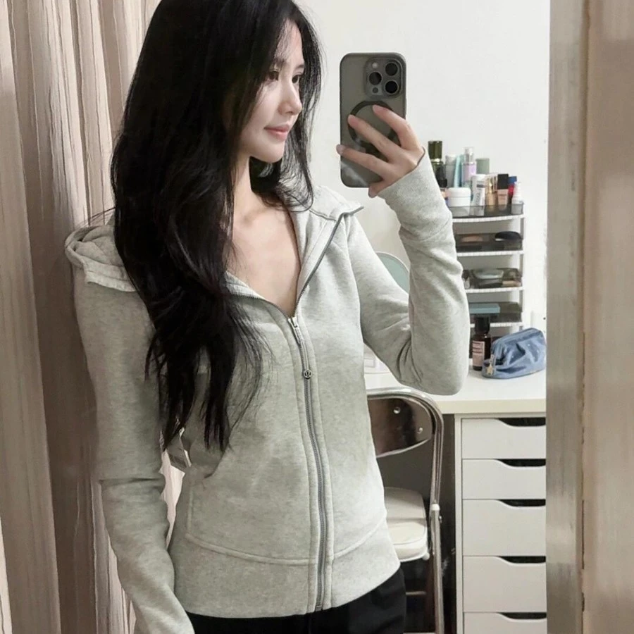 金标瑜伽服女士拉链连帽衫修身卫衣休闲瑜伽上衣外套
