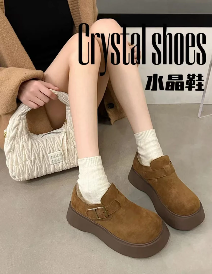 2024年冬季新款厚底增高加绒加厚复古驼色黄色勃肯鞋