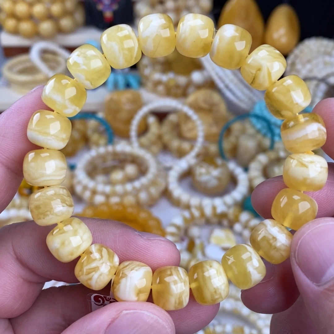 蜜蜡未镶嵌手链金瓷白虎皮纹11.4mm