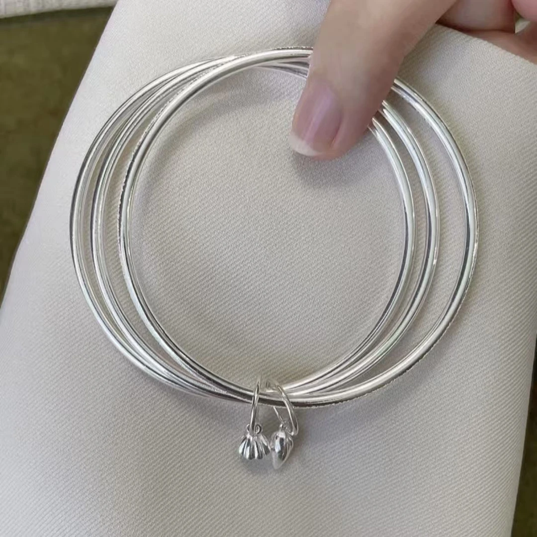 足银手镯 足银999.9【三生三世两世欢】两亮一闪闭口纯银手镯礼物