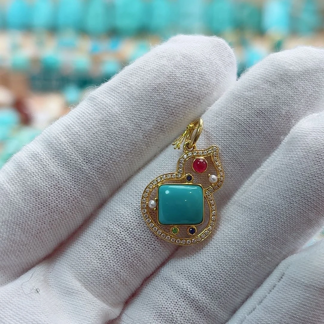 绿松石18K金镶嵌珠宝奇石