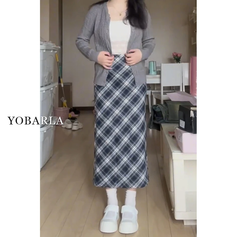【新年宠粉】格子半身裙女秋季高腰大码显瘦中长款a字裙YBL-2815