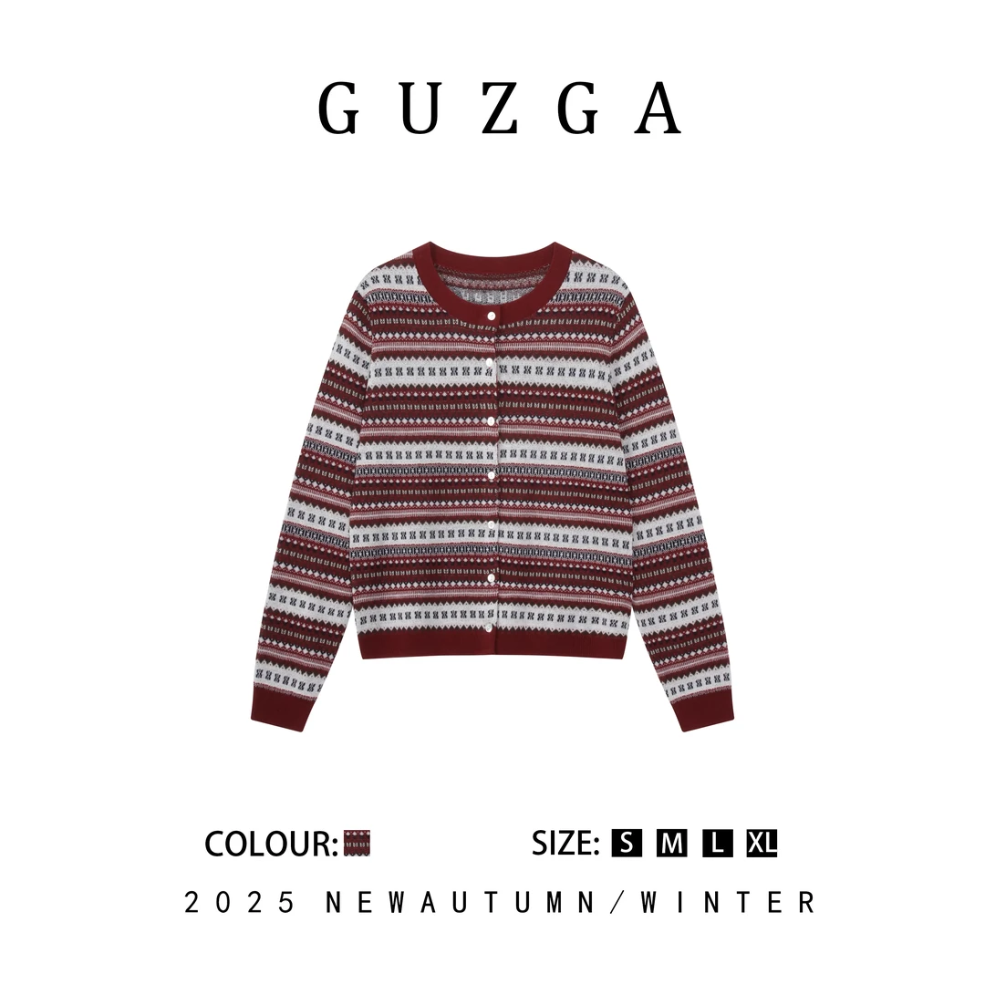 GUZGA【天姿国色】2025早秋上新提花针织开衫女潮流百搭秋冬舒适
